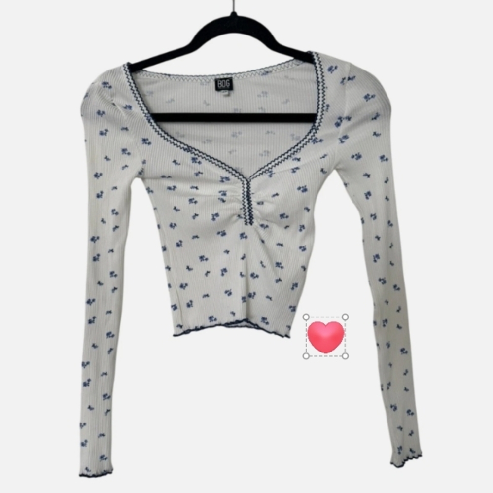 White and Blue Floral Women's Top